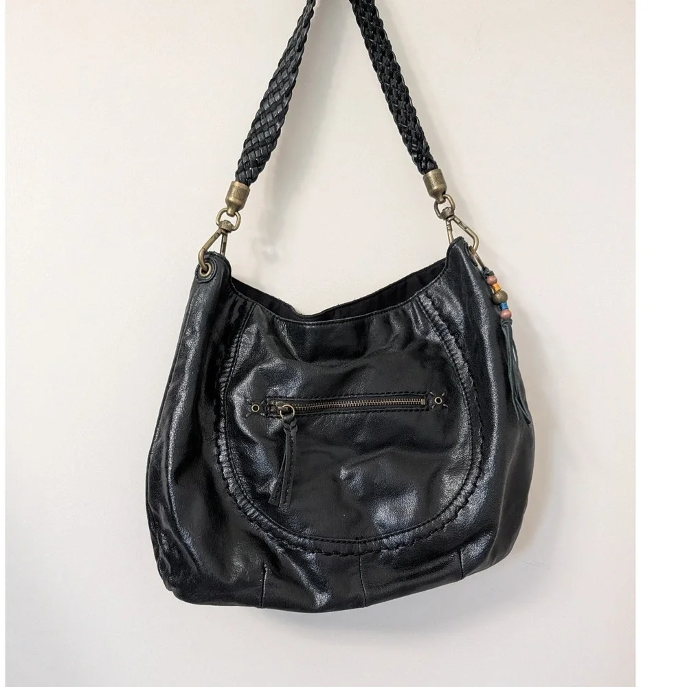 The Sak Indeo Demi Leather Braided Strap Hobo Bag Black